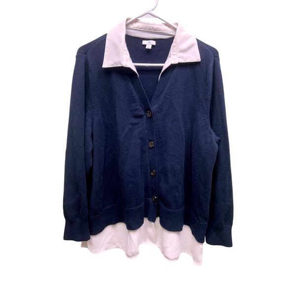 J Jill Faux Blouse Navy White Sweater Size 2X - Picture 1 of 5